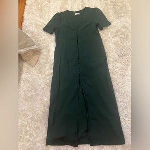 Romantic Cotton-linen Forest Green Maxi Dress with Button Details from Zara